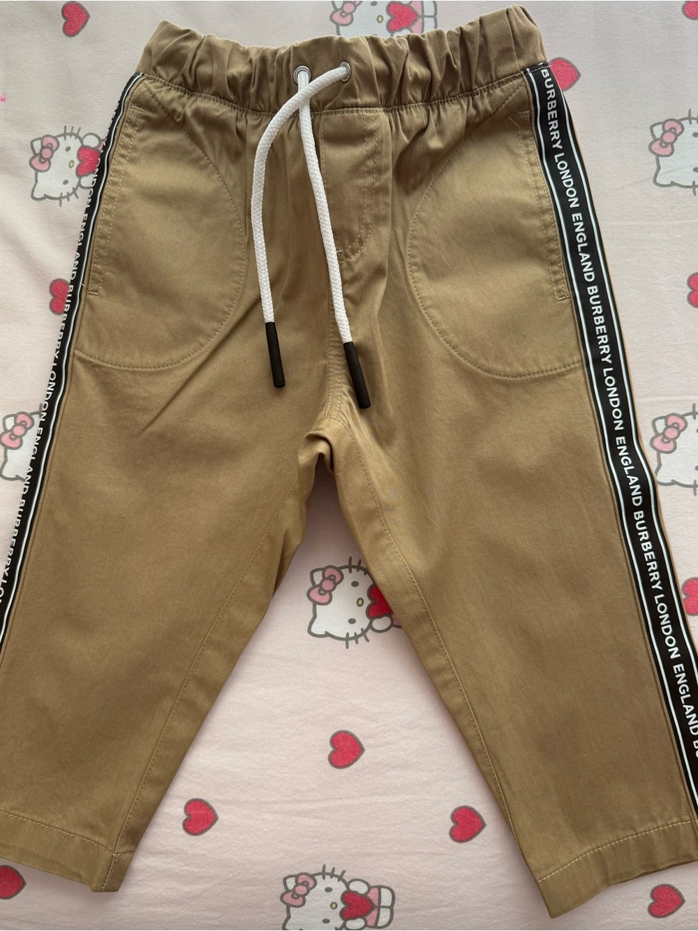 Burberry Kids Tan Drawstring Joggers with Branded Side Tape